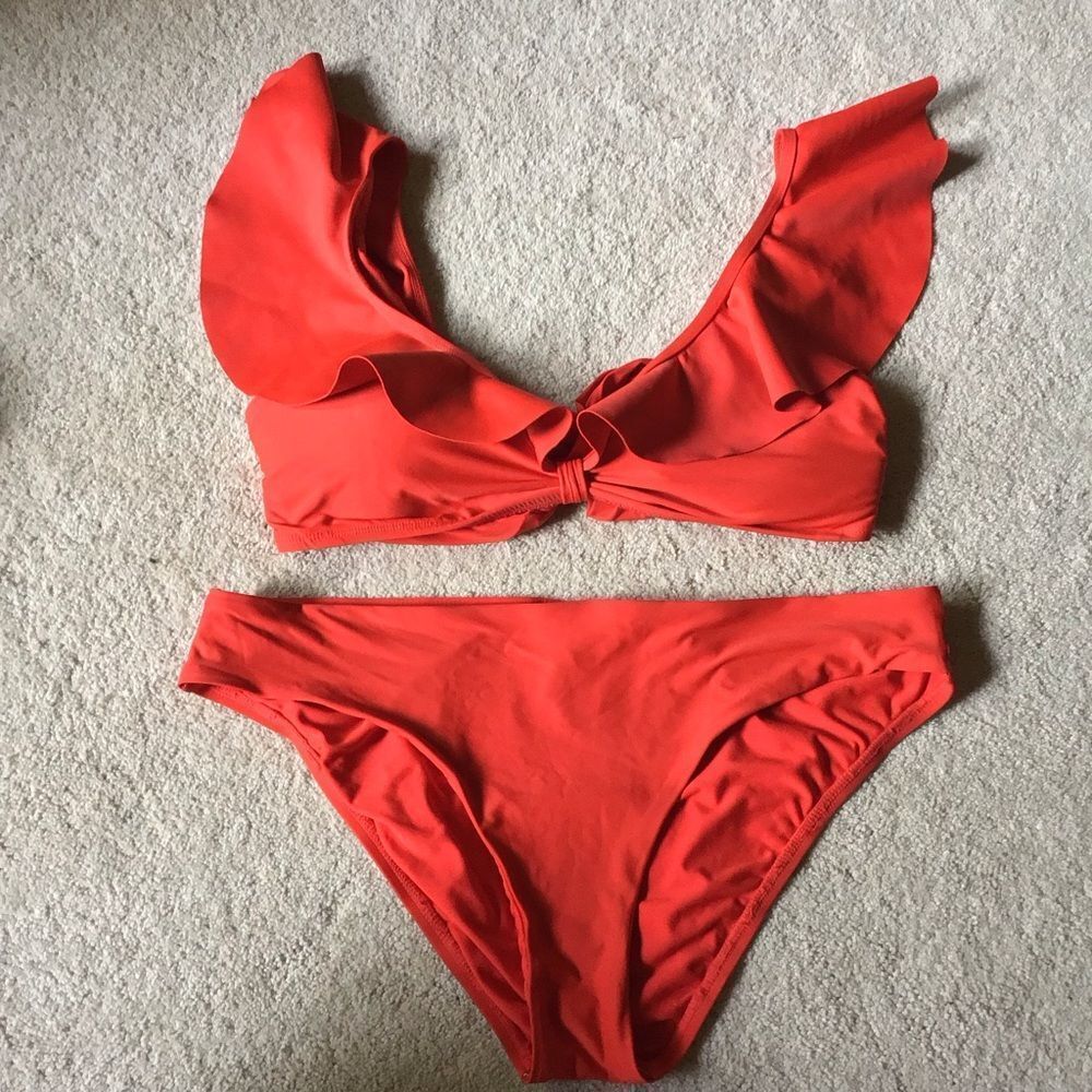 Antonio Melani Red Ruffled Bikini Set